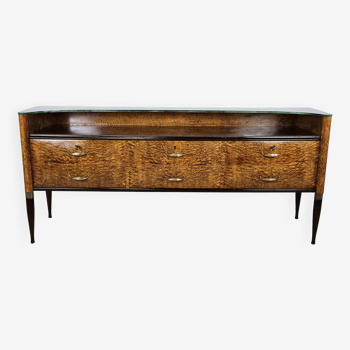 Commode années 1960 en bruyère de thuya avec double plateau en verre