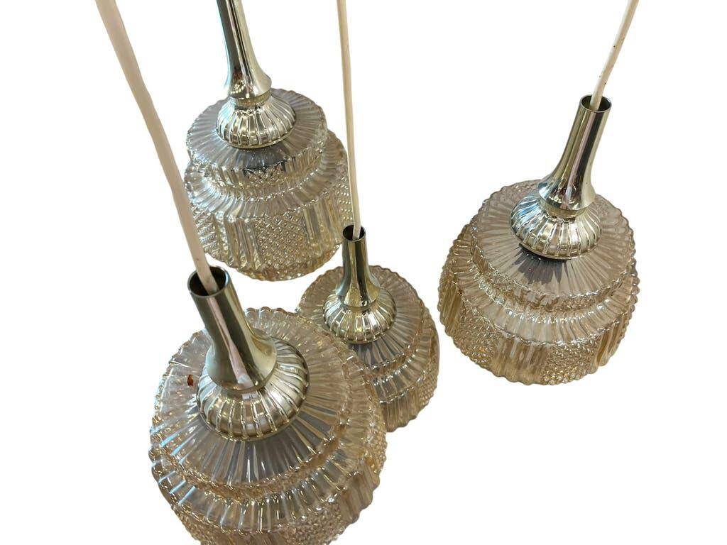 Vintage glass cascade chandelier with chrome.
