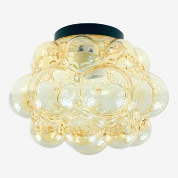 Amber bubble glass flush mount or ceiling lamp by helena tynell for limburg, germany, 1960s