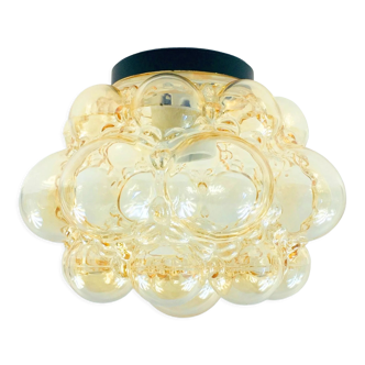 Amber bubble glass flush mount or ceiling lamp by helena tynell for limburg, germany, 1960s