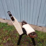 Tripod chair/stool in wood and goatskin