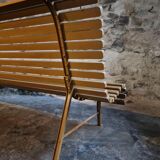 Vintage French garden bench in pine, mid-20th century.