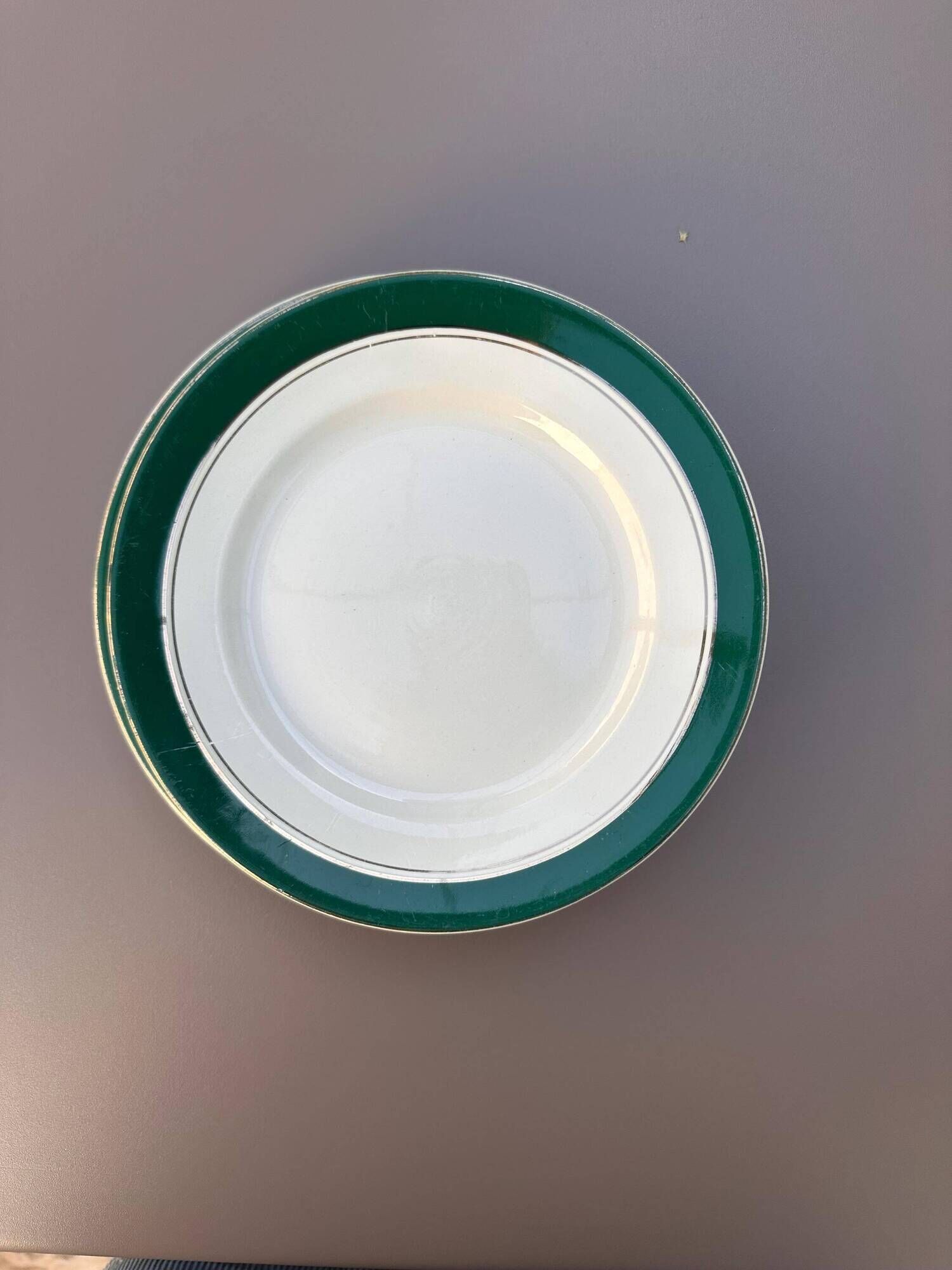 Dessert plates earthenware Digoin Sarreguemines Savoie green/gold, set of 9