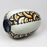 Art Deco vase from the Nimy pottery — geometric design, Belgium circa 1940.