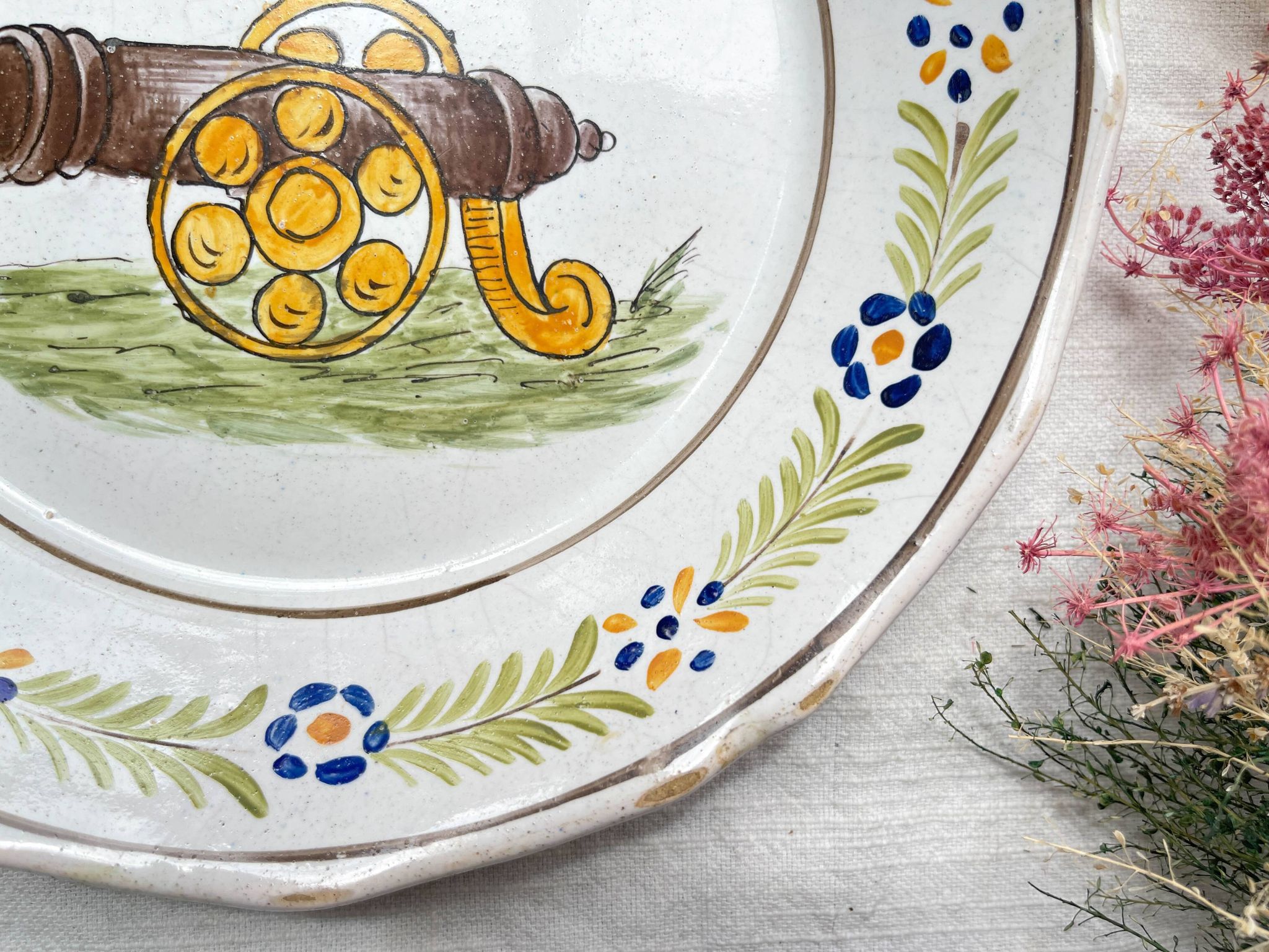 Antique French Earthenware Plate Revolutionary Rooster "I sing for freedom 1791" Nevers 19th century