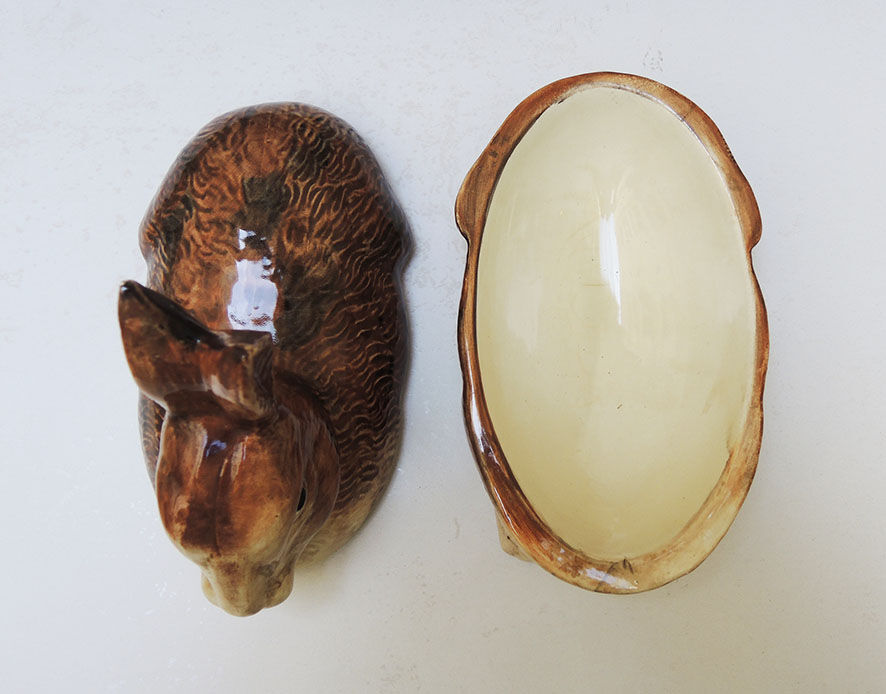 Ancient zoomorphic ceramic terrine rabbit