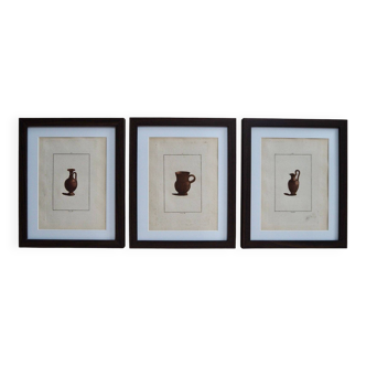 Triptych of ancient antique pottery engravings
