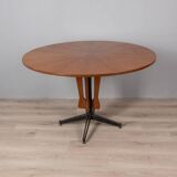 Round vintage wooden table from the 1960s designed by carlo ratti for lissoni