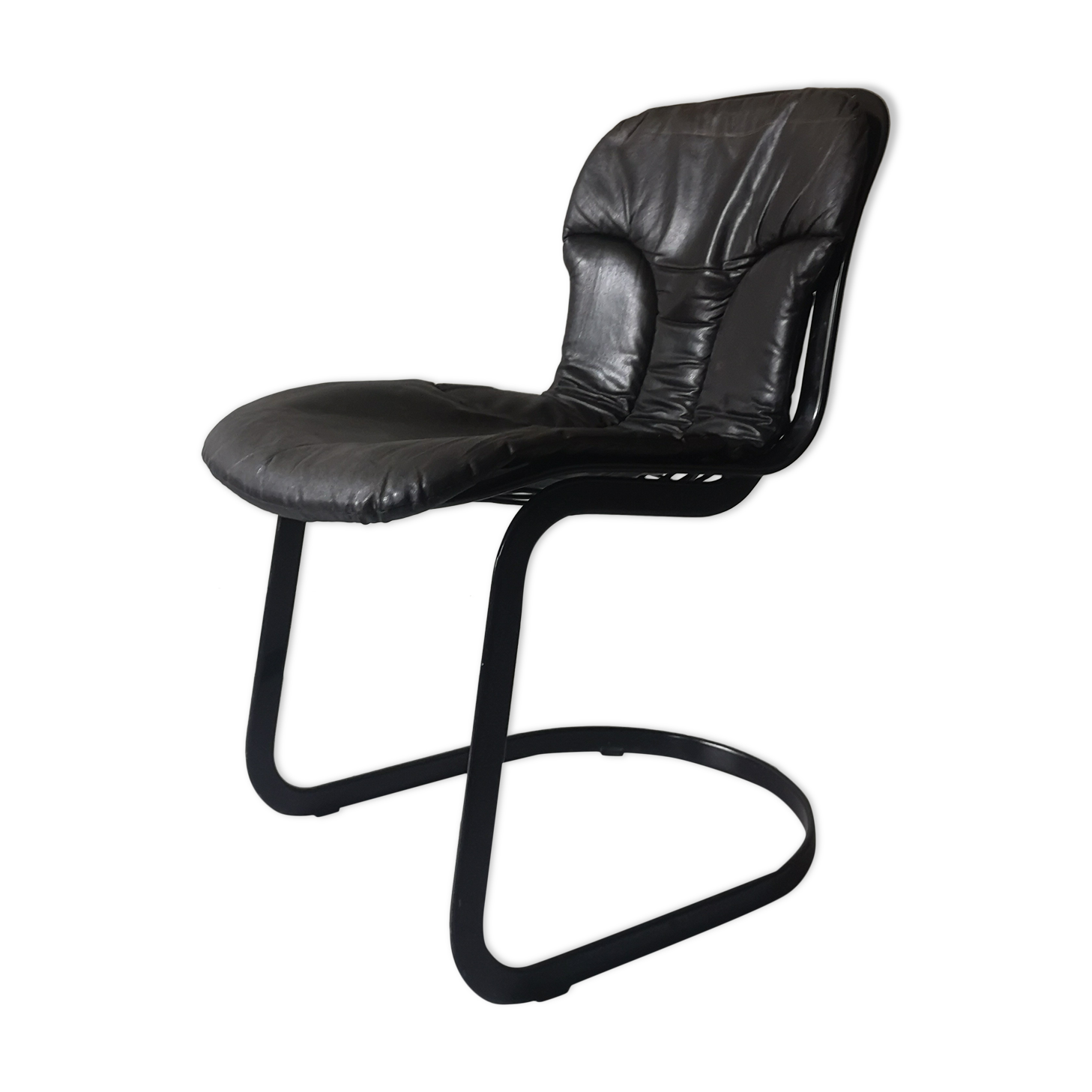 Black metal chair and leather cidue, italy 1970