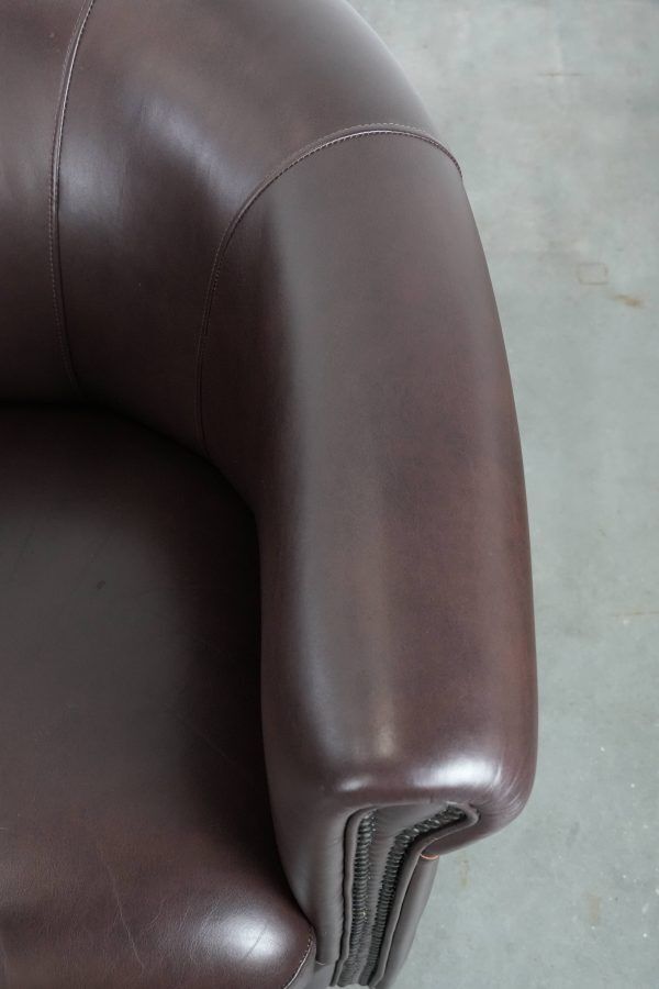 Set of two round cowhide  leather club armchairs in English style