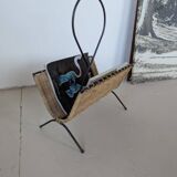 Iron and rattan magazine rack from the 60s