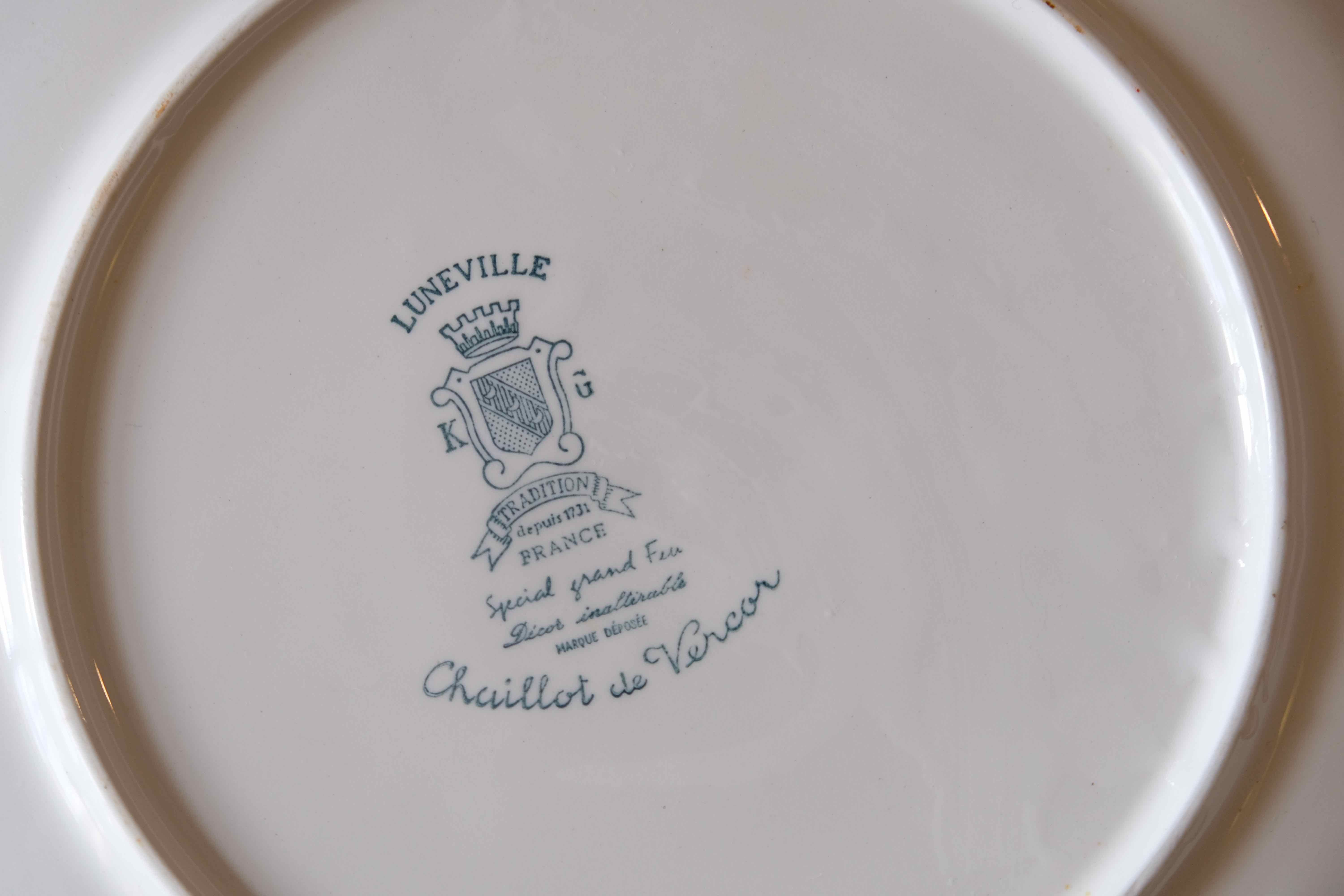 Flat french antique faience of Lunéville China Keller & Guerin 1889 "Chaillot of Vercor" décor of flowers