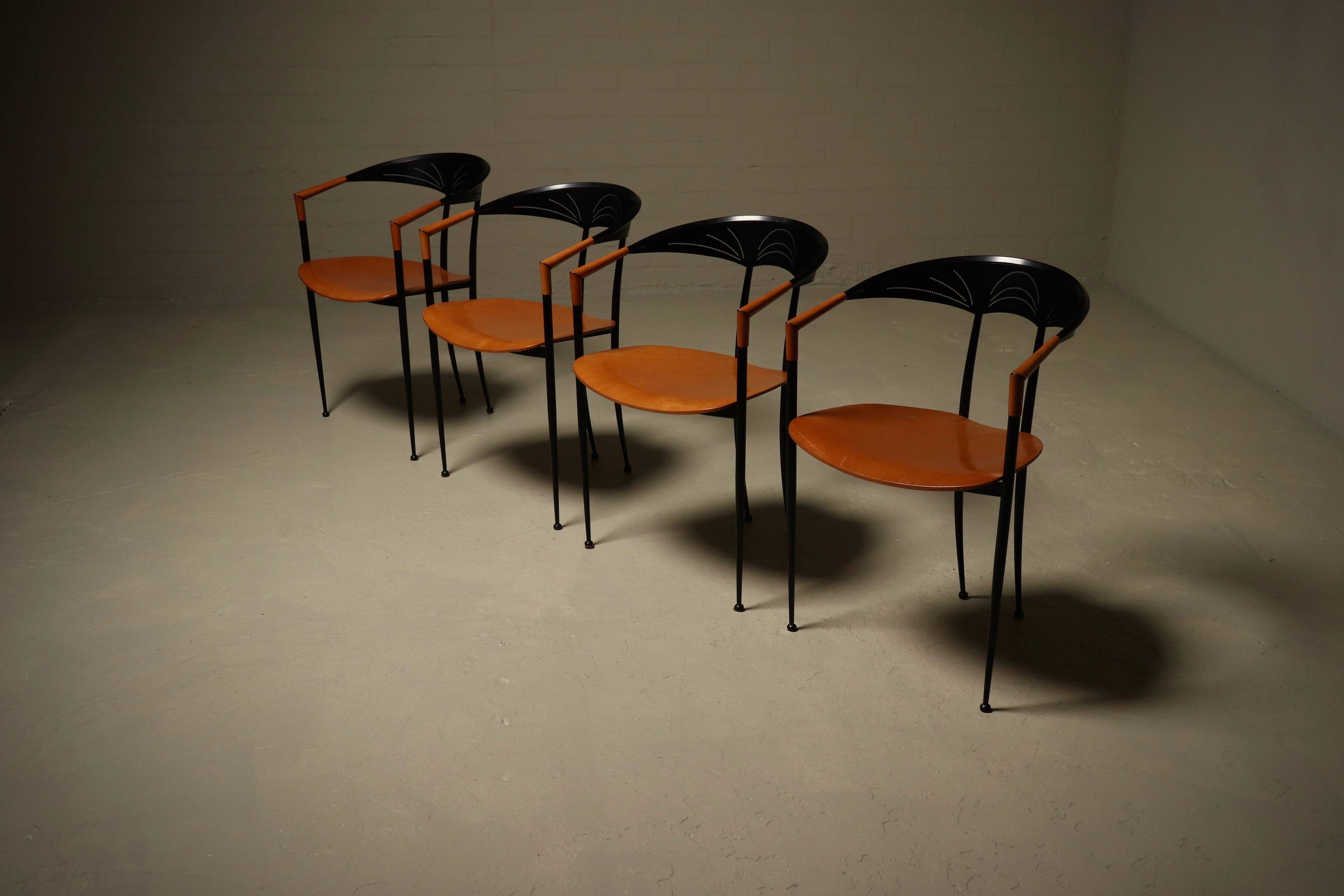 Set of 4 Post Modern Dining Chairs by Tetide Italy 1980s