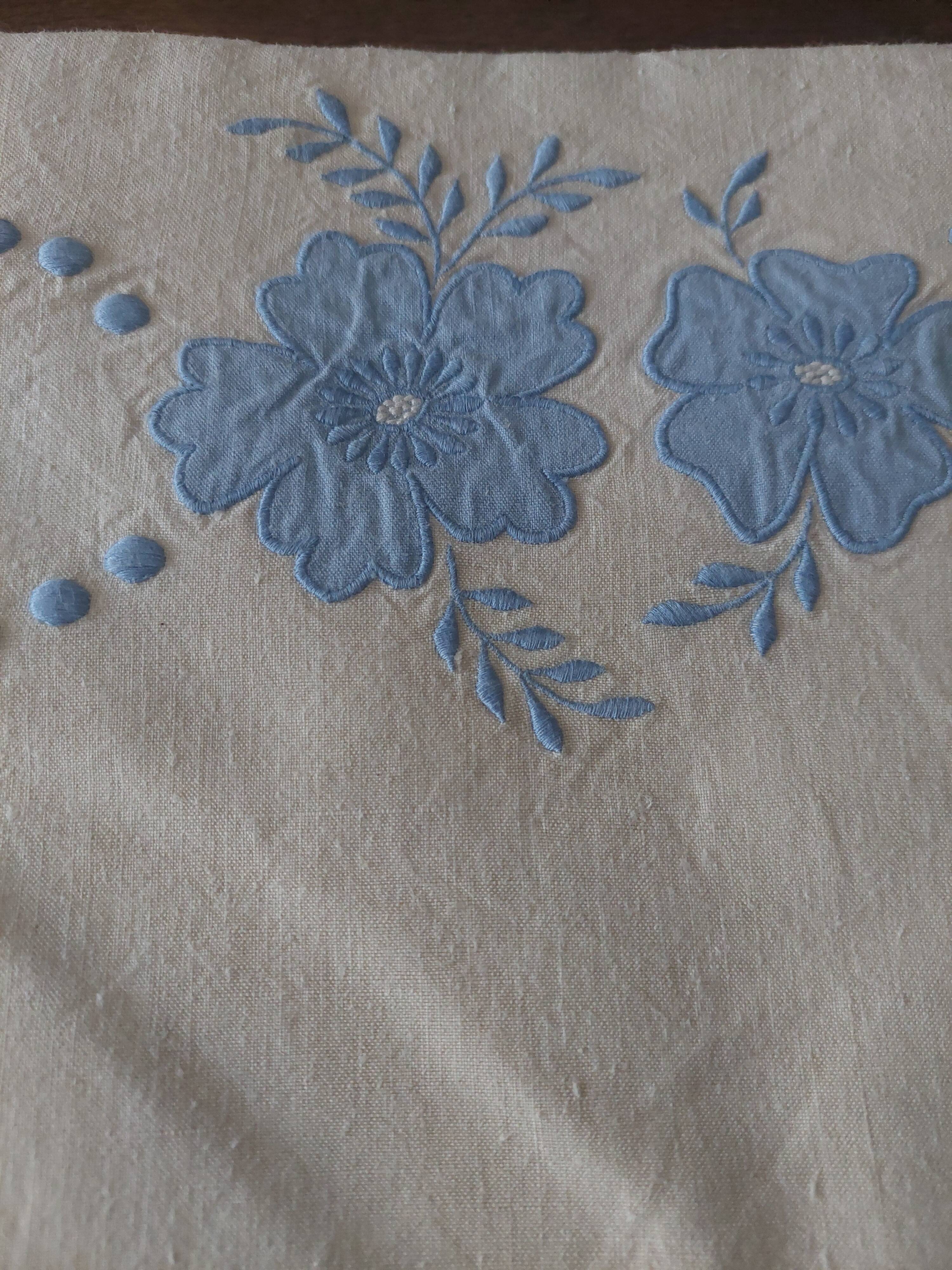 Antique linen cotton mixed sheet 210 X 290 cm monogram JL
