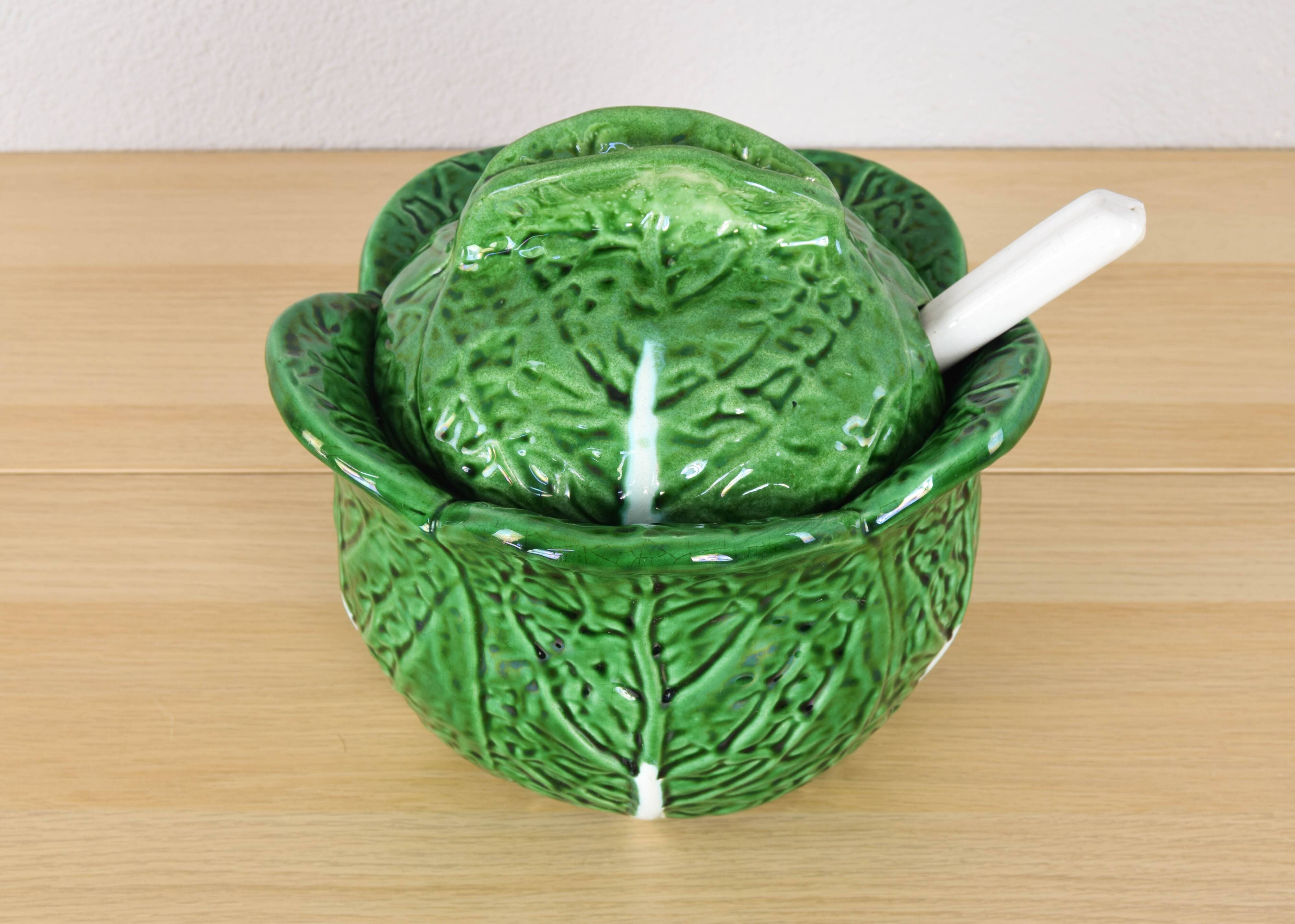 Vintage Ceramic Bordallo Pinheiro Cabbage Tureen Bowl, Portugal 60s