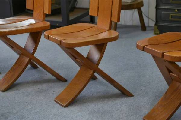 Set of 5 solid oak chairs by Seltz Manufacture 1970's