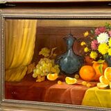 L.Maes. Still life with flowers and fruits. Large format.