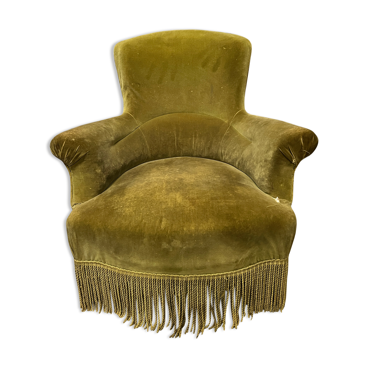 Khaki green velvet toad armchair