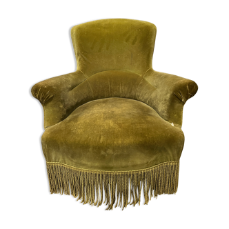 Khaki green velvet toad armchair