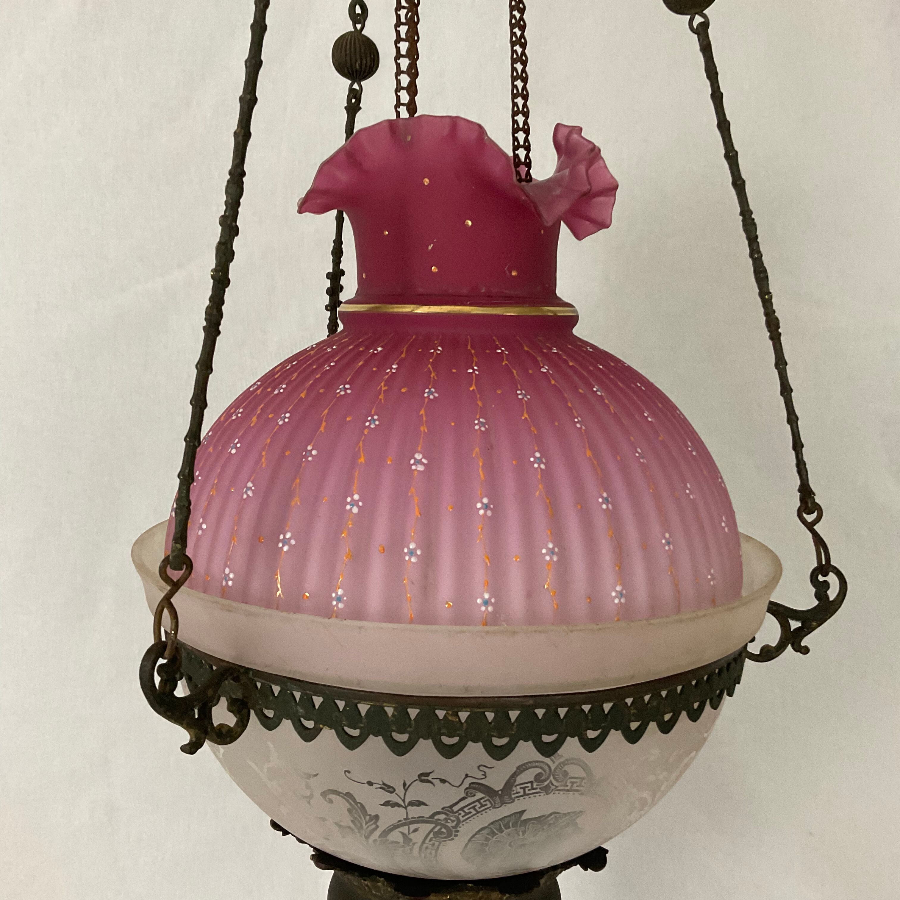 Hanging lamp Napoleon III frosted glass and enamelled glass