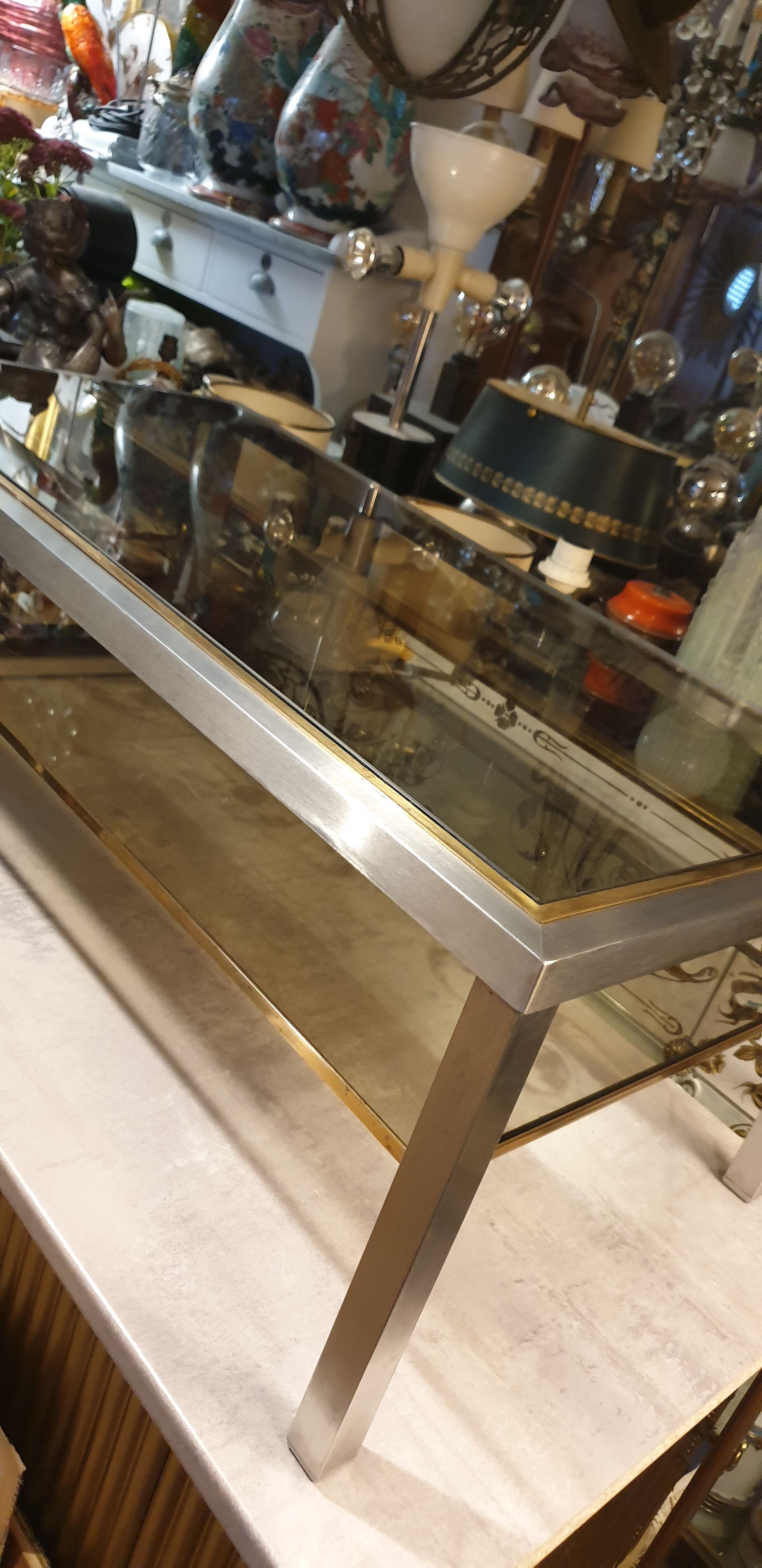Rectangular glass and metal coffee table