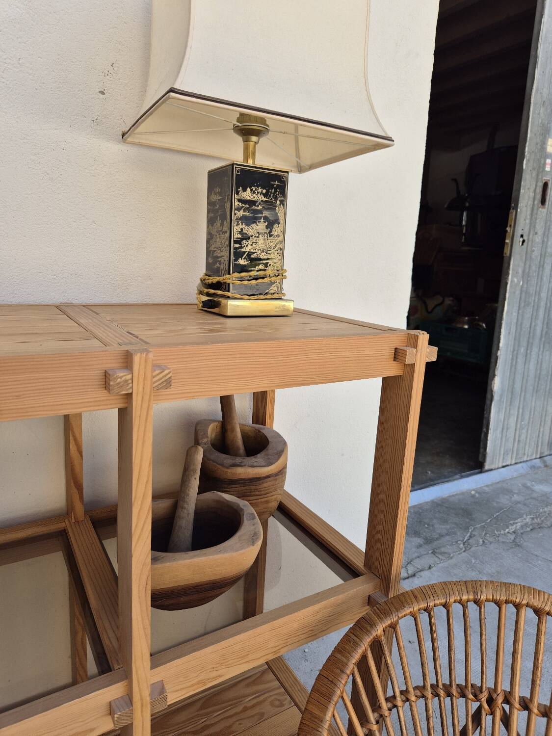 Pair of vintage pine bookshelf units in Maison Regain design from the 1970s.