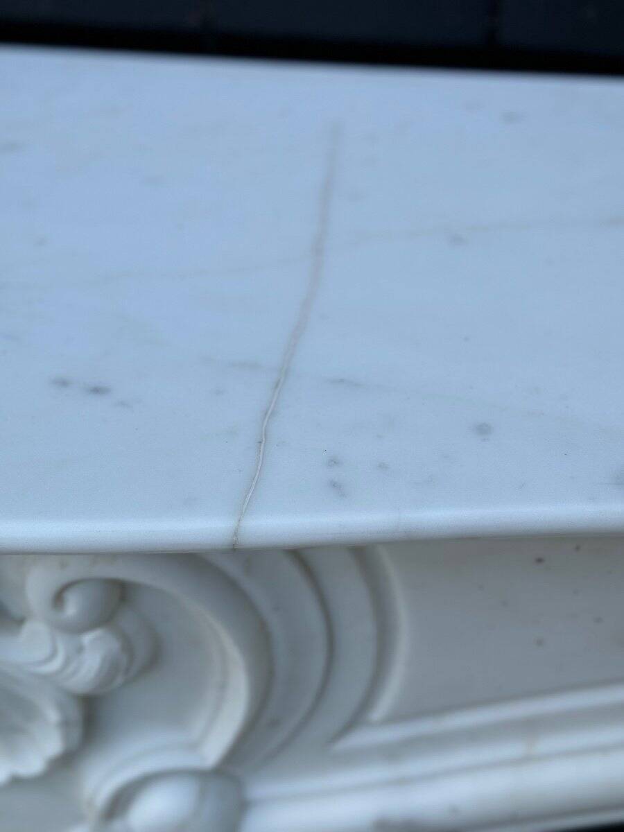 Louis XV style white Carrara marble fireplace circa 1980