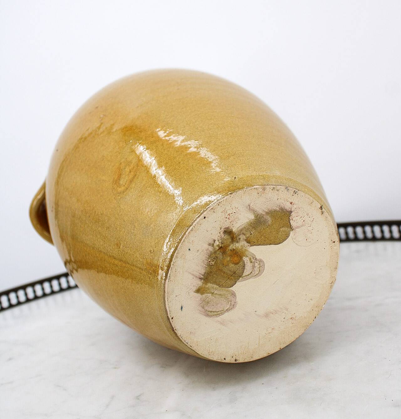 Large vintage yellow glazed terracotta jar vase