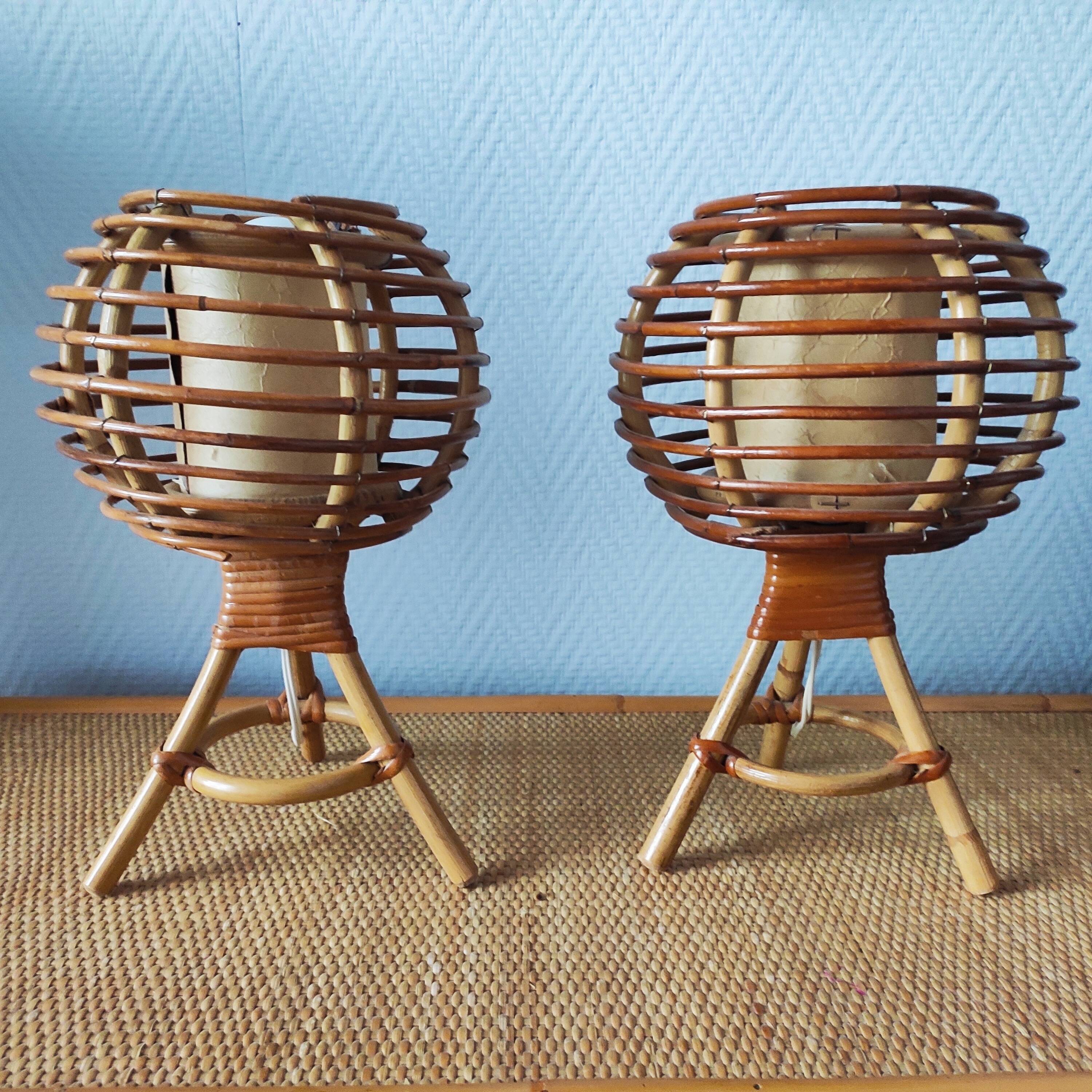 Pair of rattan ball lamps 60-70