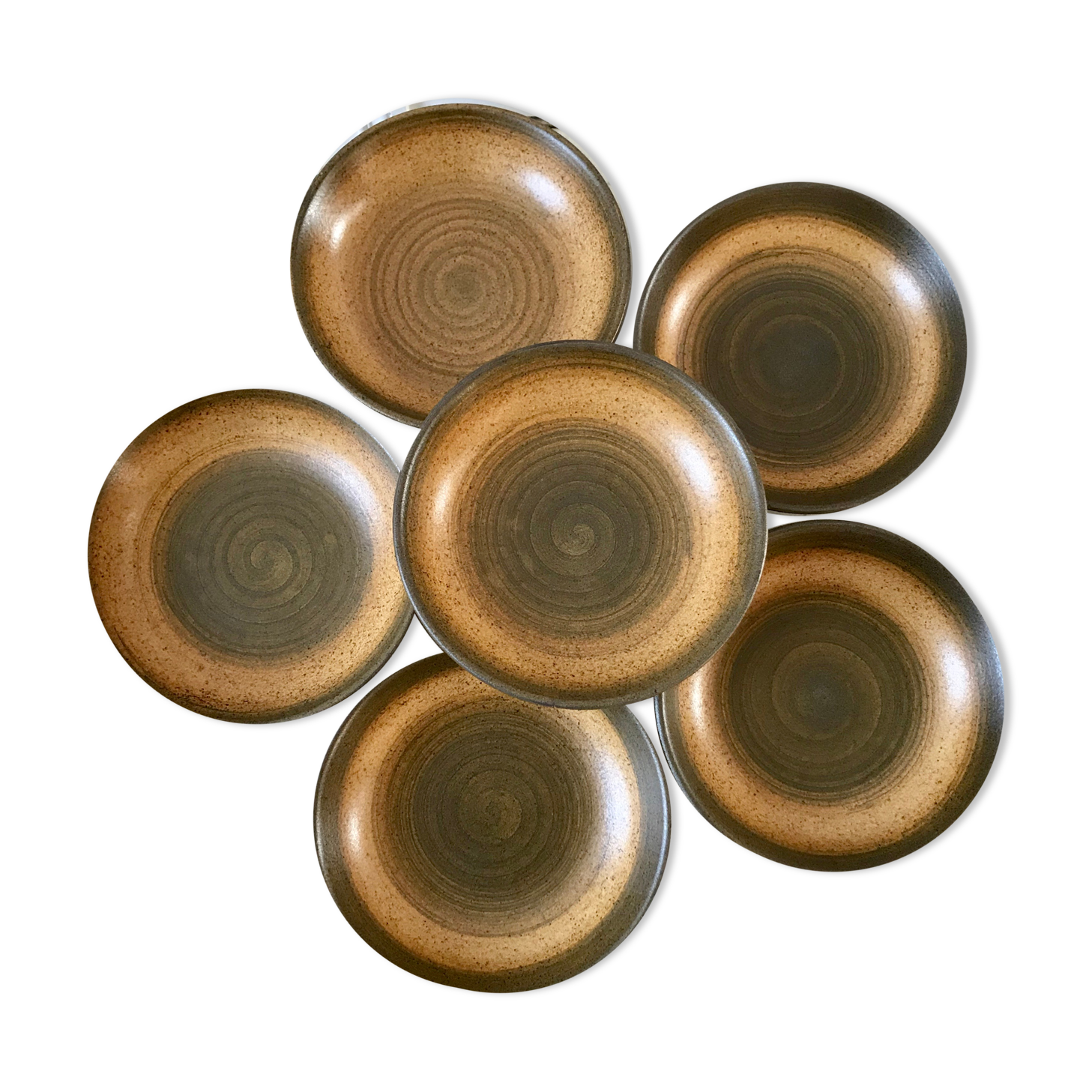 Set of 6 hollow plates in Longchamp sandstone hand painted 70s