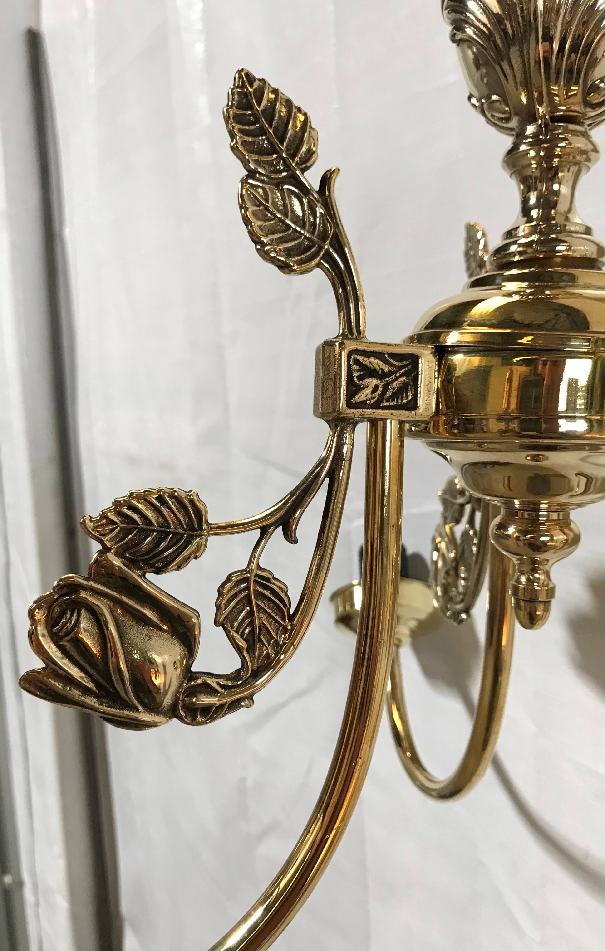 Polished Solid Brass Pendant Chandelier with Three Arms