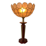 ▪️Vintage Lamp Le Dauphin Ceramic Bordeaux and Gold and Mother-of-pearl Lampshade Art Deco