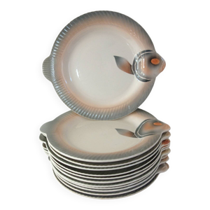 12 assiettes poisson - digoin sarreguemines