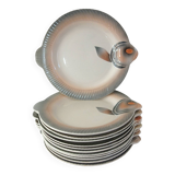 12 assiettes poisson Digoin Sarreguemines années 50