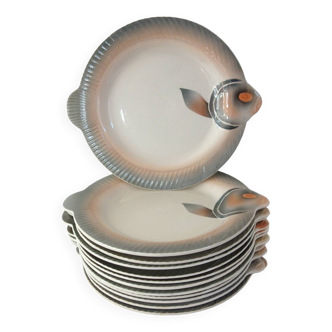 12 assiettes poisson Digoin Sarreguemines années 50