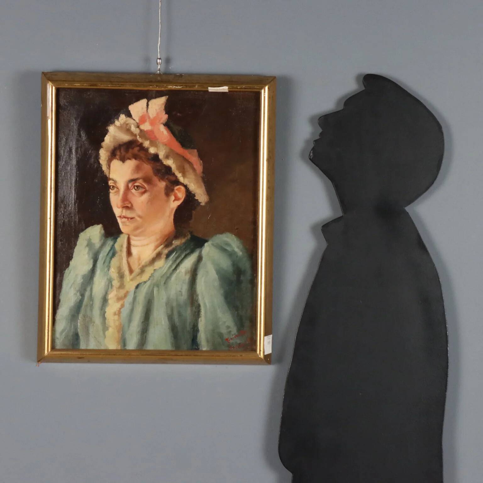 Old painting, female portrait, oil on canvas, Italy, 1892