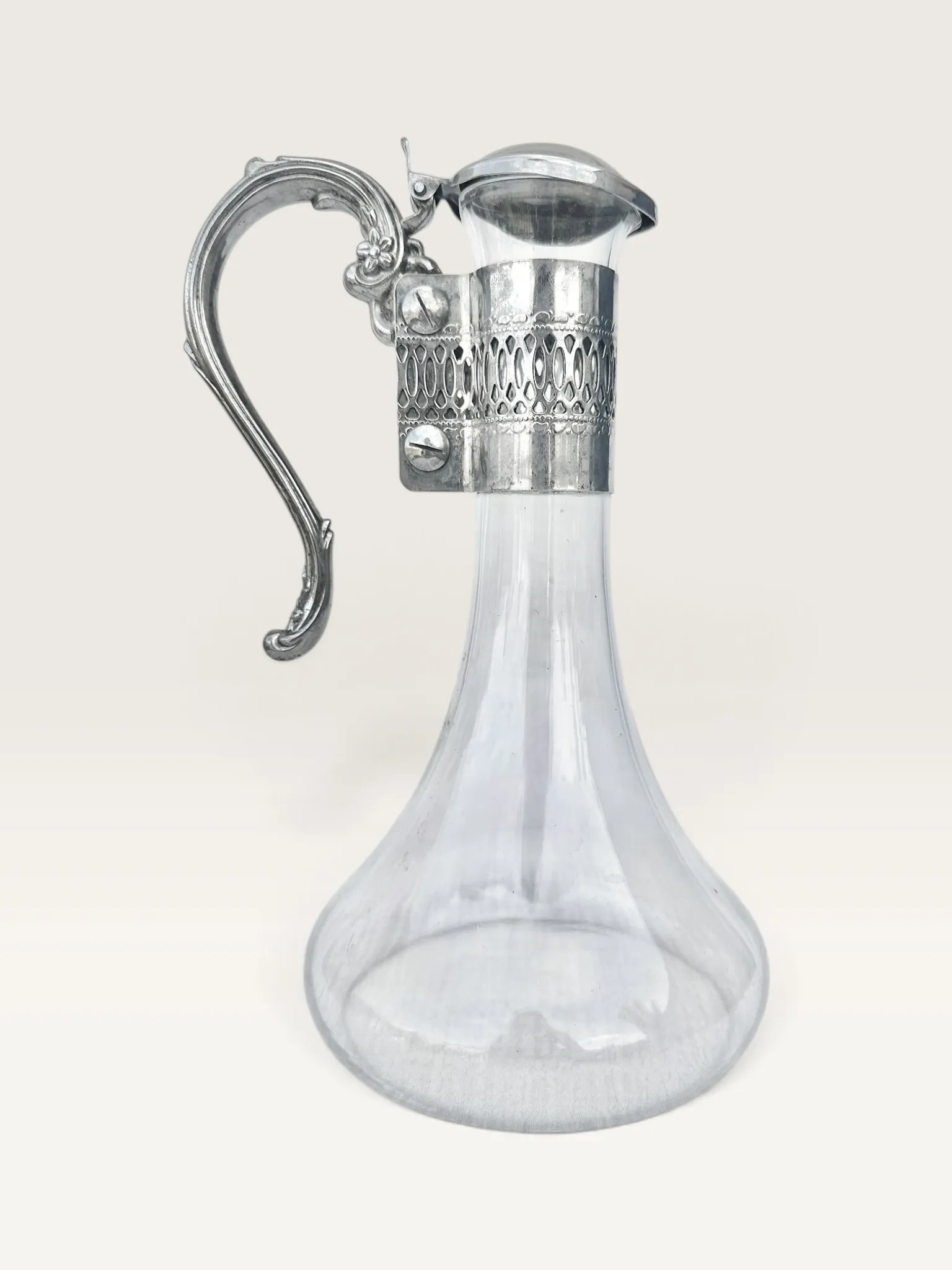 Glass and silver-plated metal jug, Louis XV style