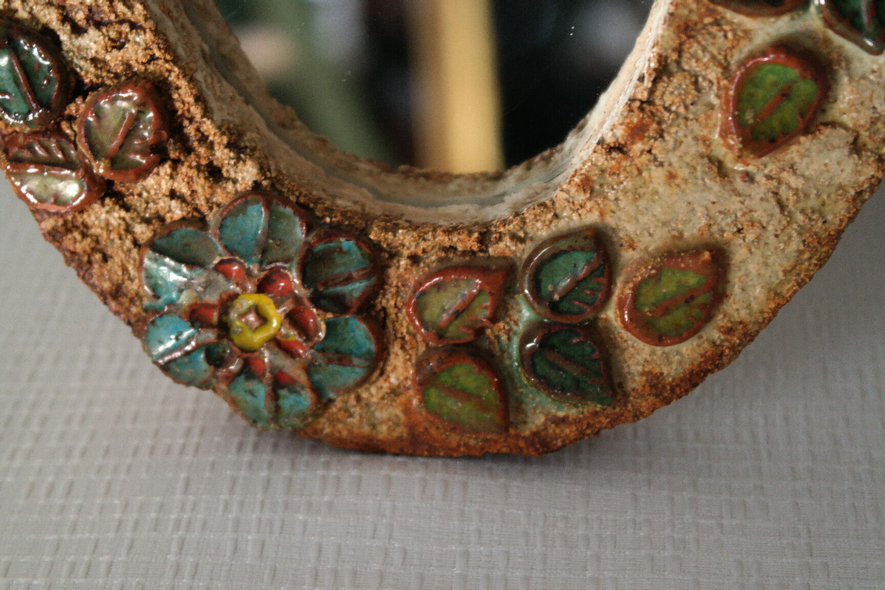 Vallauris ceramic mirror decorated with flowers, circa 1960
