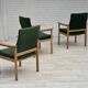 1980s, Danish armchair by Høng Stole, green furniture wool, oak wood.