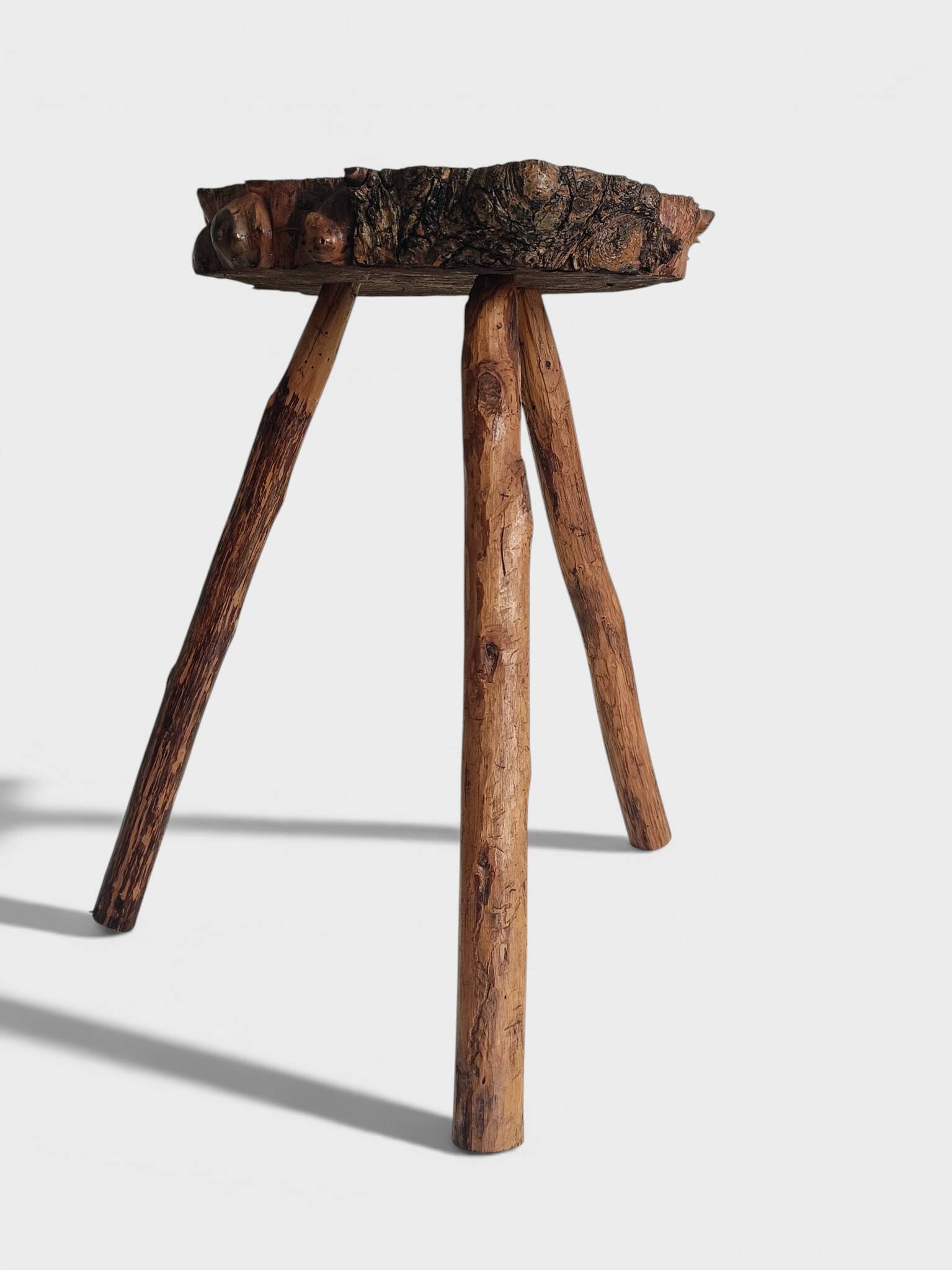 French Olive Wood Rustic / Wabi Sabi Accent Side Table / Stool, Early 20th C.
