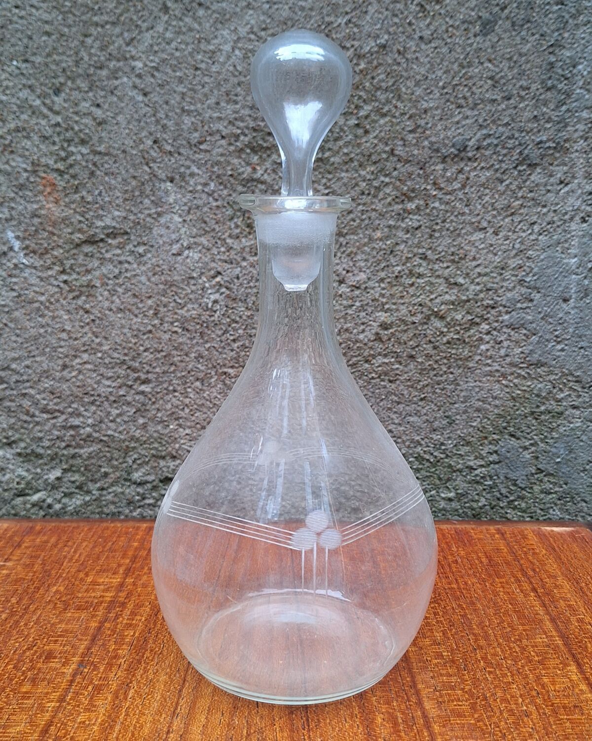 Engraved glass carafe from the 1950s