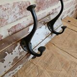 Solid teak coat hook with 4 double cast iron hooks