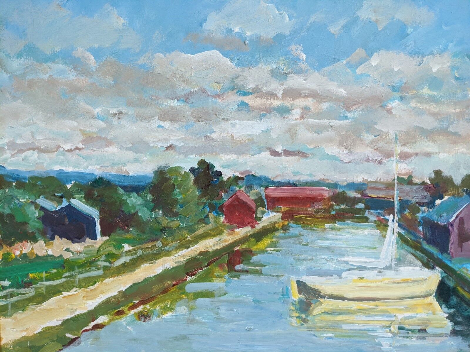 Vintage Mid Century Swedish Framed Oil  Painting - The Canal