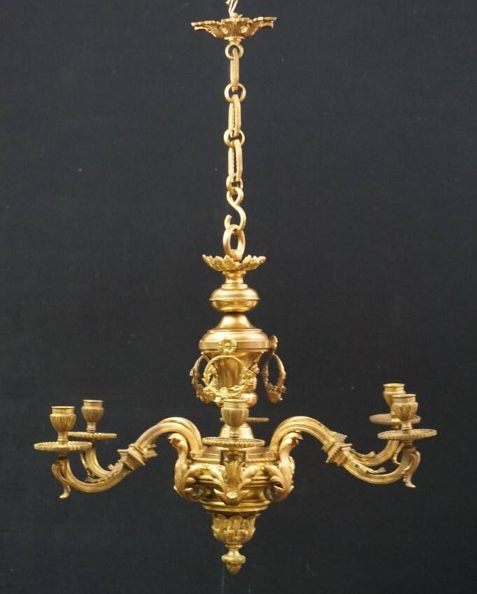 Louis XVI bronze gilt chandelier.