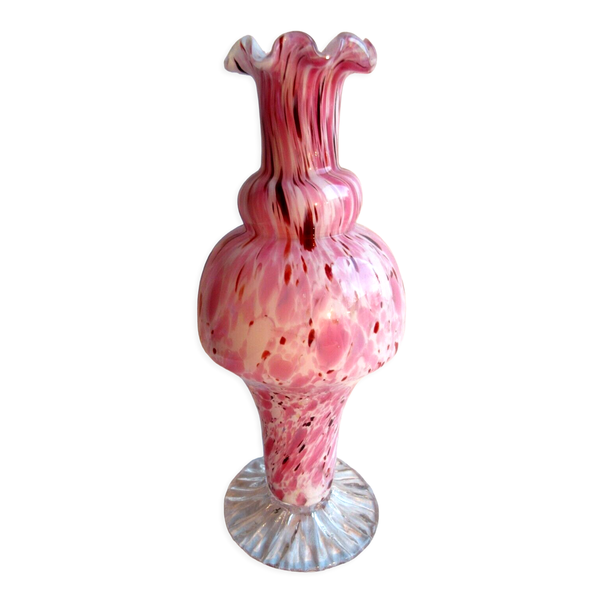 Art deco baluster vase, blood-red speckled Clichy glass