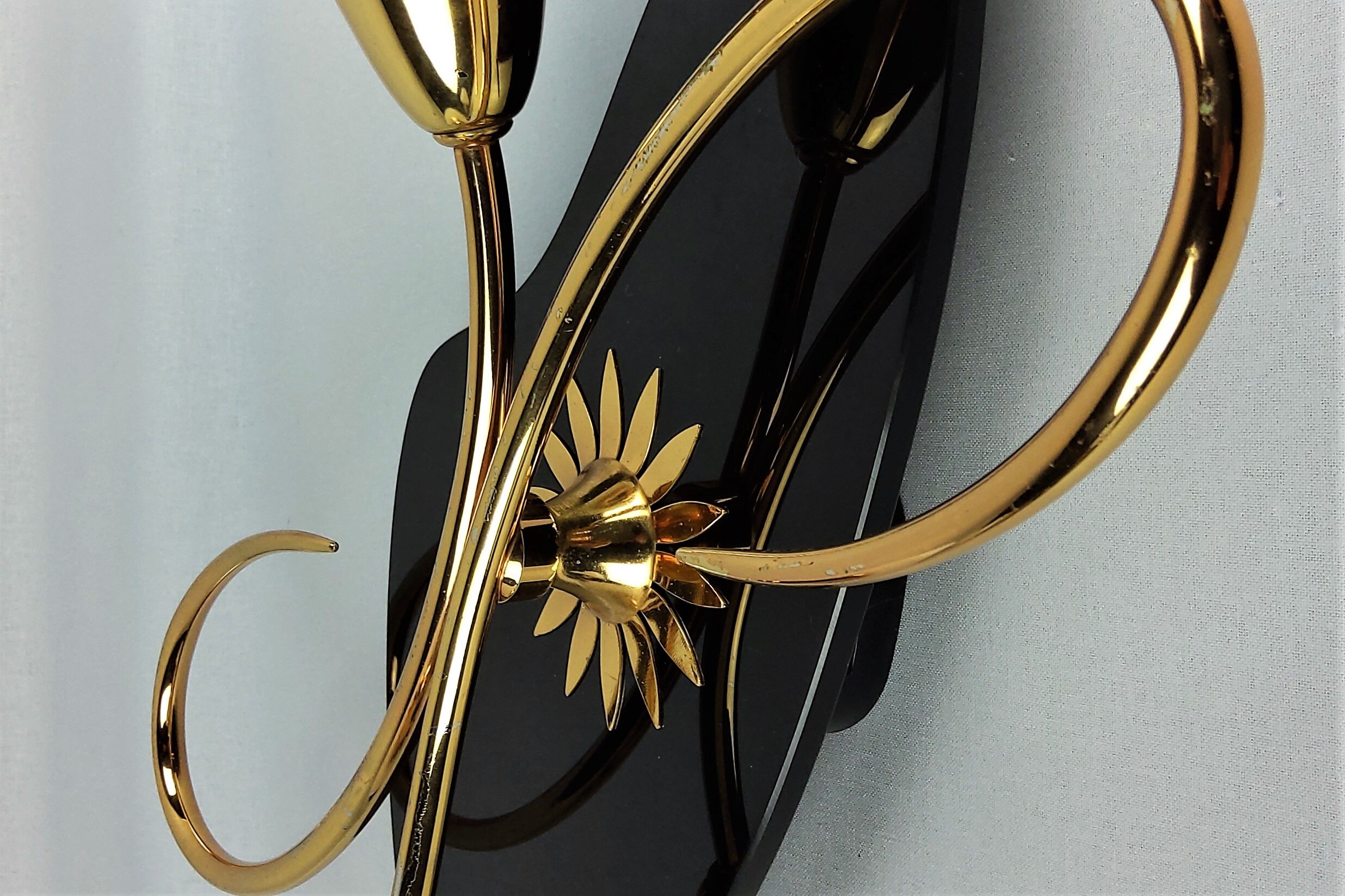Arlus black and brass opaline sconces 1960