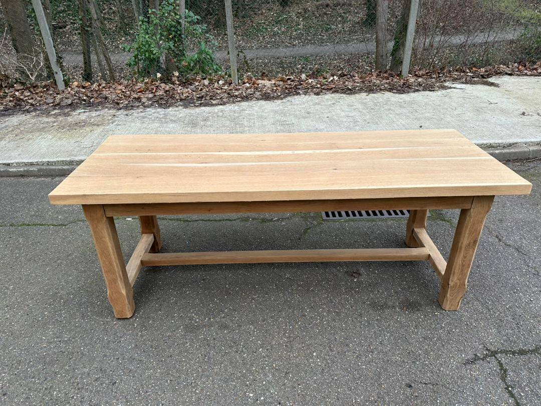 Renovated 19th-century solid oak extendable farmhouse dining table 200cm