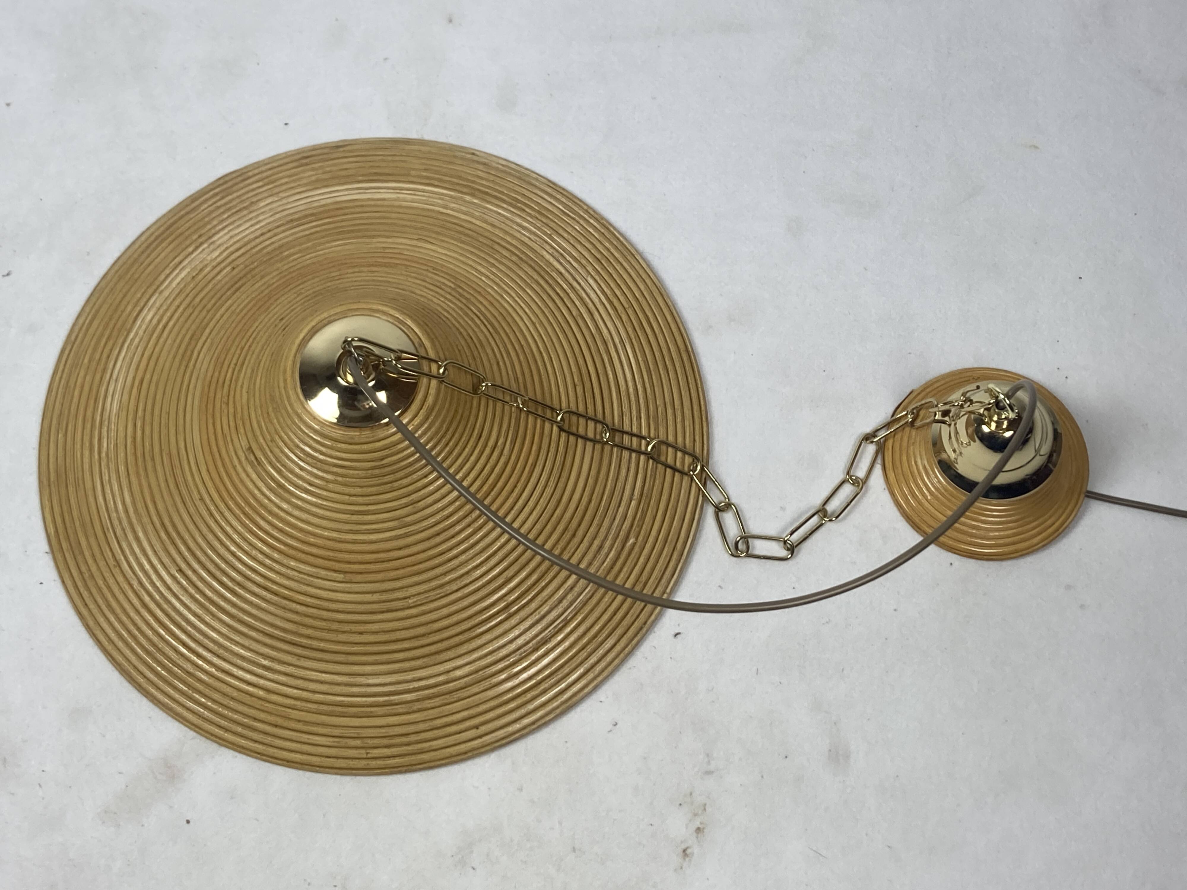 Pencil Reed Rattan Bamboo Hanging Pendant Lamps, Italy, 1970s, Set of 2