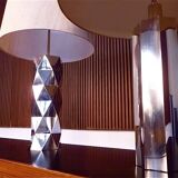 Set of 2 Brutalist Sculptural Chromed Metal Table Lamps, Italy 1960s