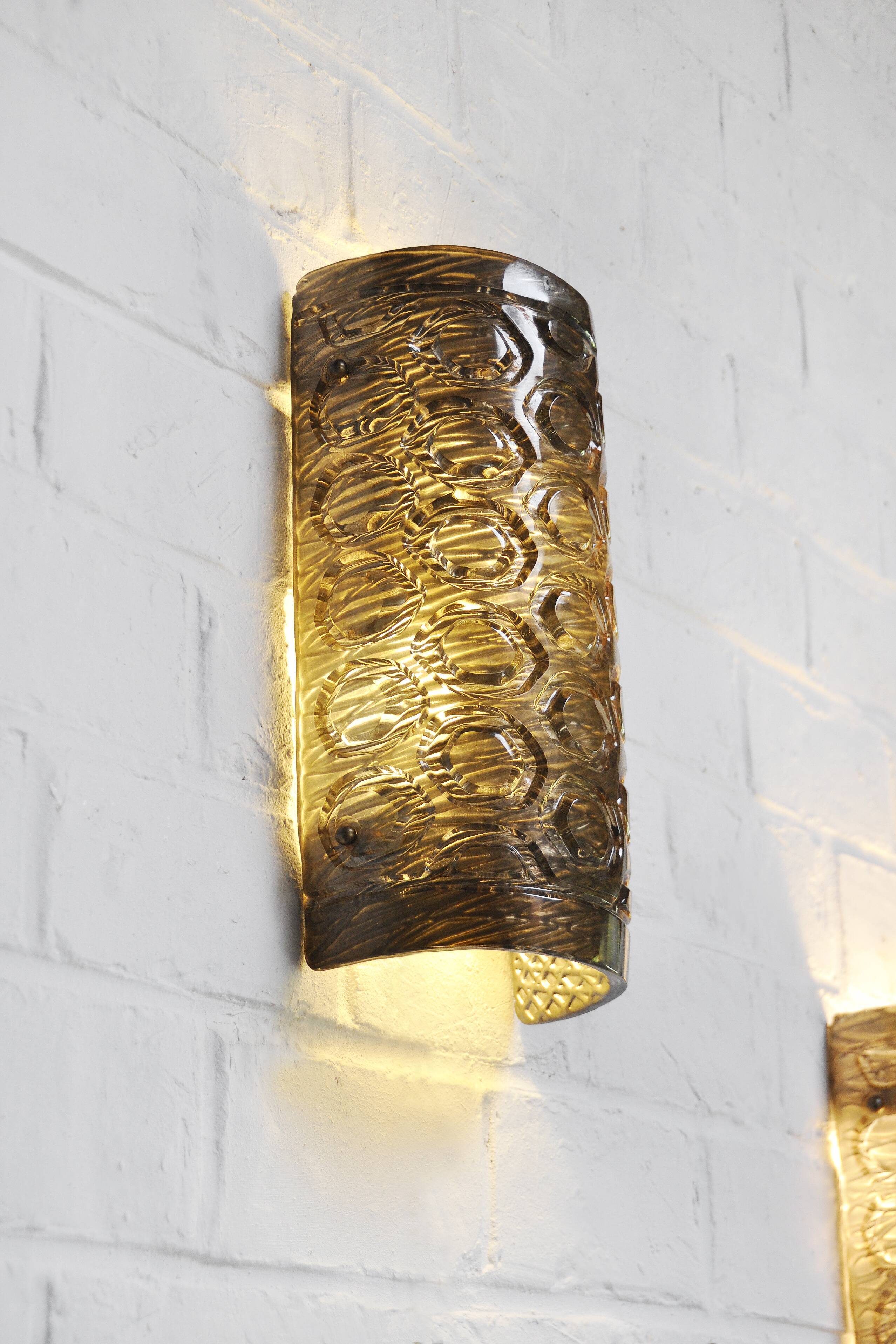 Paire d’appliques murales italiennes en verre de Murano avec motifs géométriques, années 1960